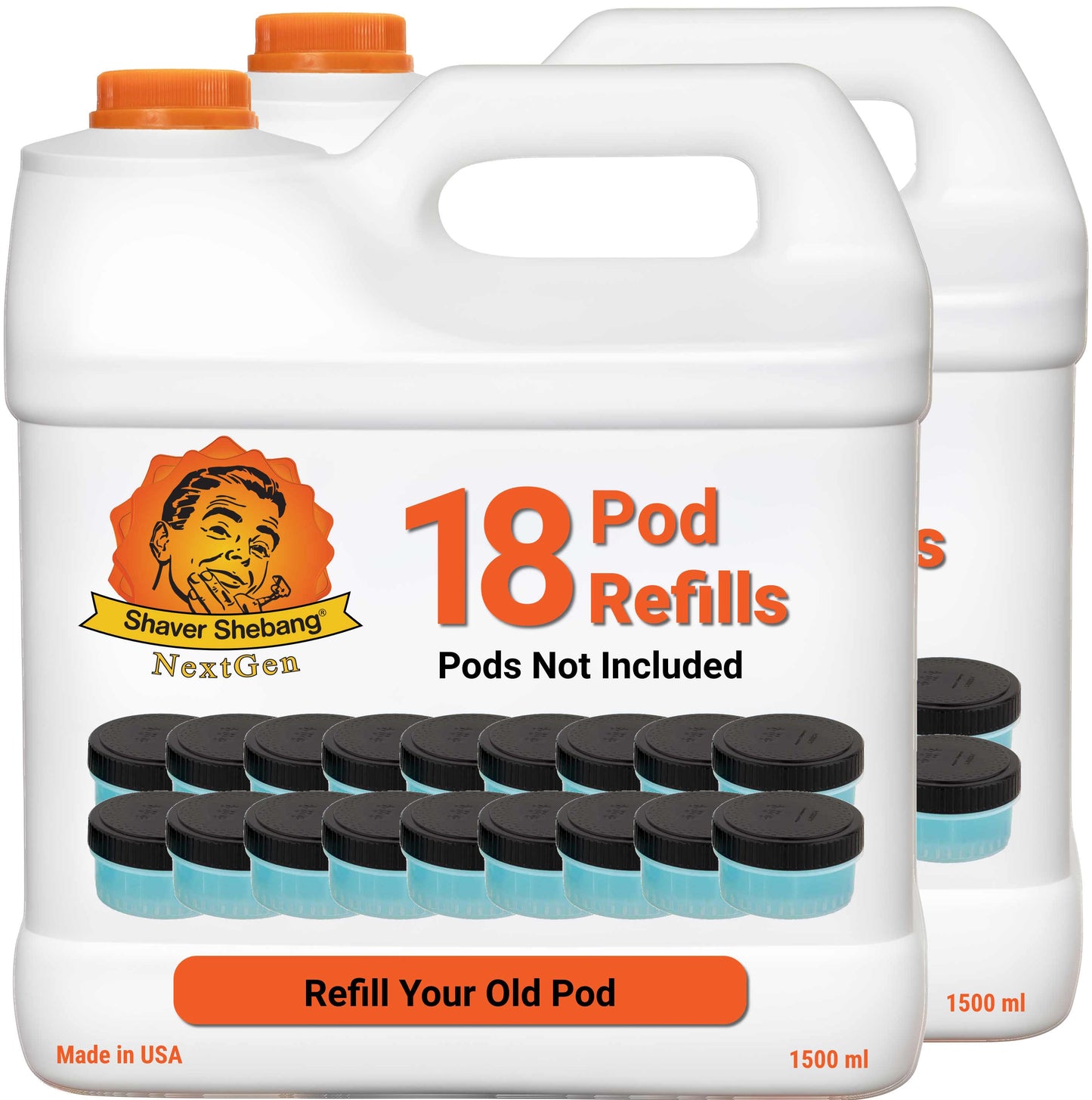 2 bottles of Shaver Shebang for Philips Norelco Quick Clean refills. Each bottle refills 18 Quick Clean pods.